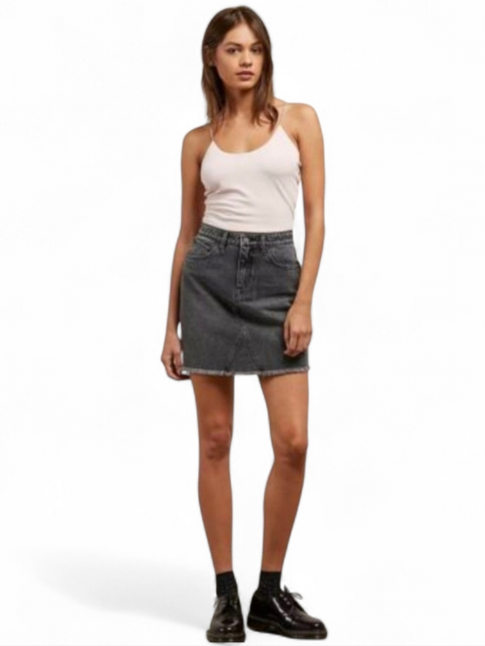 VOLCOM Charcoal Gray/Black Y2K Raw Hem Stoned Mini Skirt - Medium